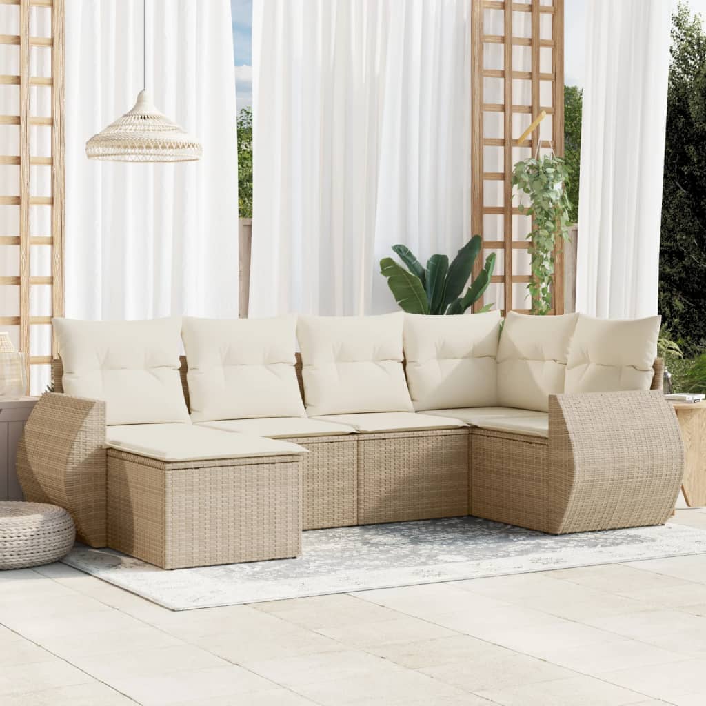 6-tlg. Garten-Sofagarnitur mit Kissen Schwarz Poly Rattan