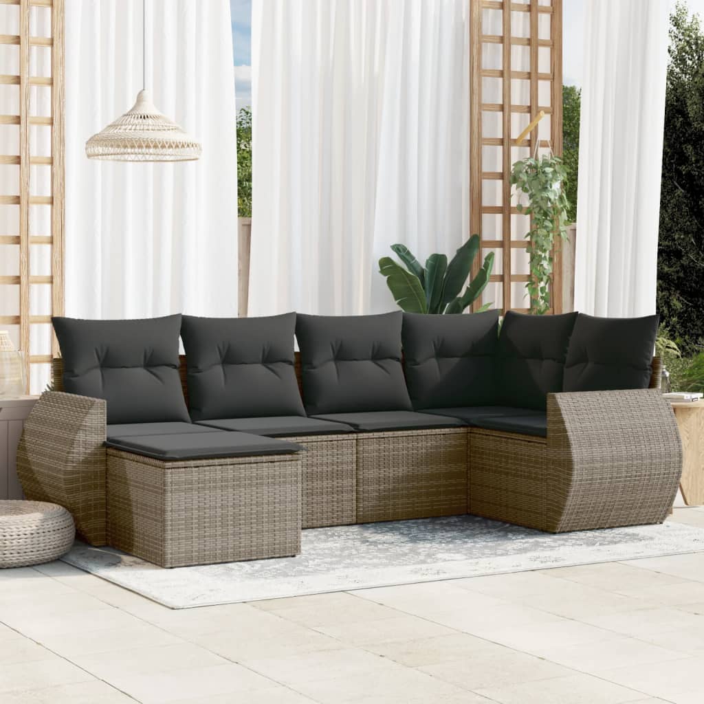 6-tlg. Garten-Sofagarnitur mit Kissen Schwarz Poly Rattan