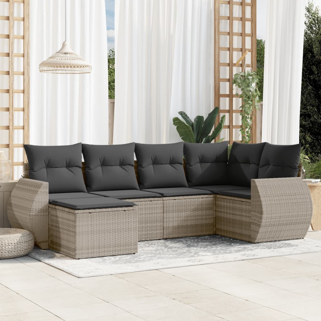 6-tlg. Garten-Sofagarnitur mit Kissen Schwarz Poly Rattan