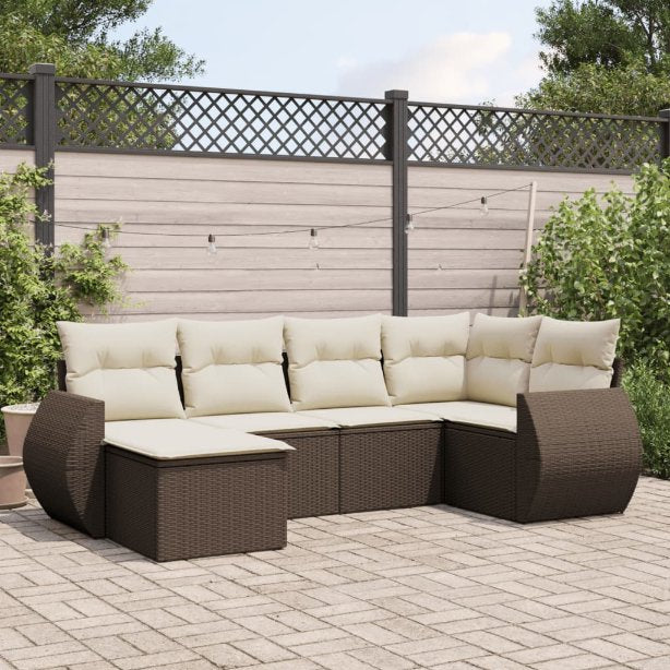 6-tlg. Garten-Sofagarnitur mit Kissen Schwarz Poly Rattan