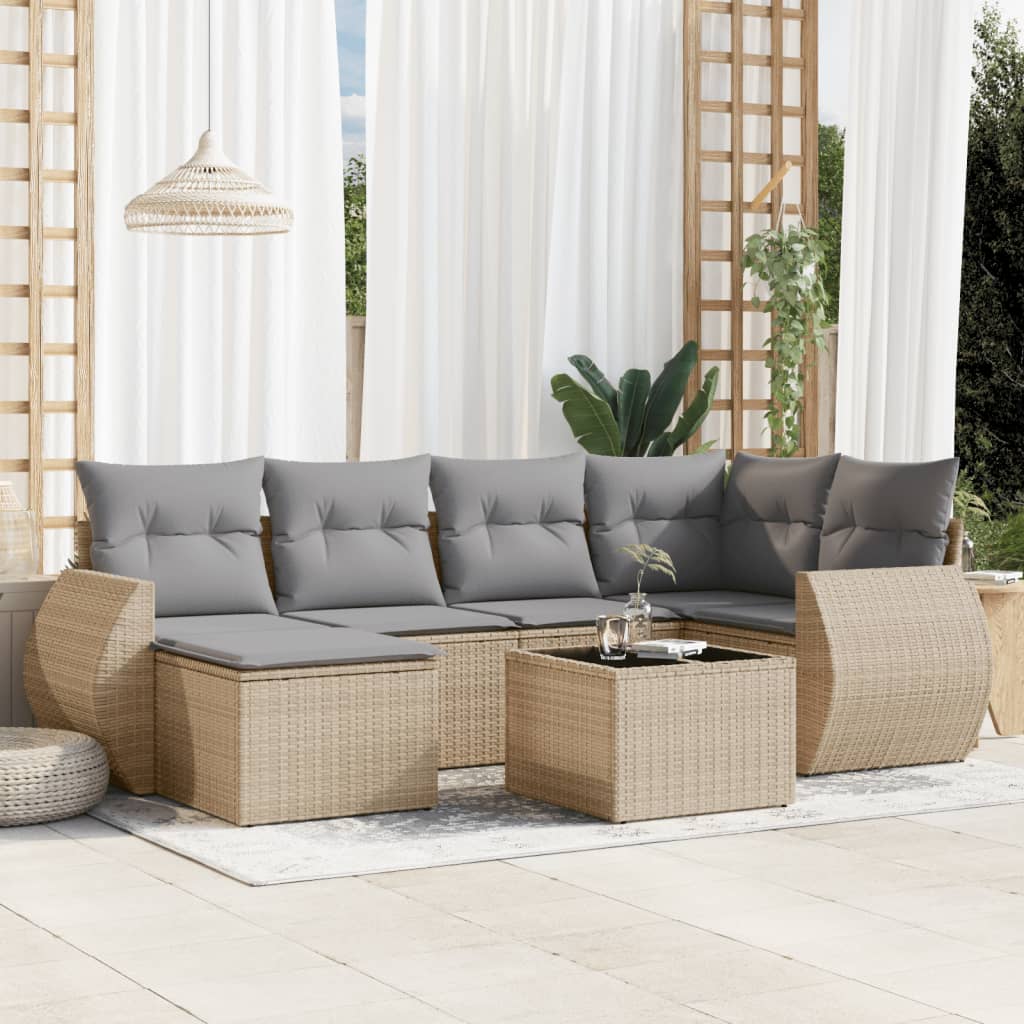 6-tlg. Garten-Sofagarnitur mit Kissen Schwarz Poly Rattan