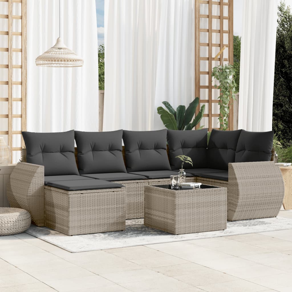 6-tlg. Garten-Sofagarnitur mit Kissen Schwarz Poly Rattan