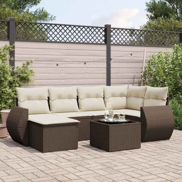 6-tlg. Garten-Sofagarnitur mit Kissen Schwarz Poly Rattan