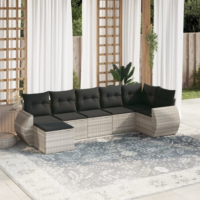7-tlg. Garten-Sofagarnitur mit Kissen Schwarz Poly Rattan