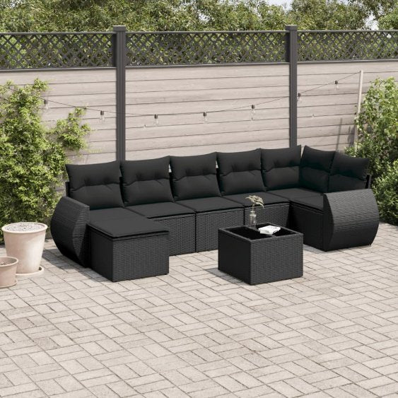 7-tlg. Garten-Sofagarnitur mit Kissen Schwarz Poly Rattan
