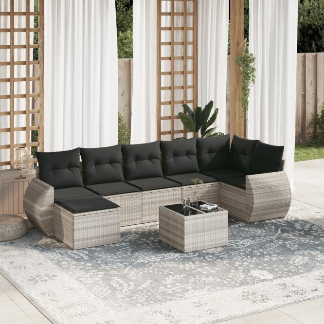 7-tlg. Garten-Sofagarnitur mit Kissen Schwarz Poly Rattan