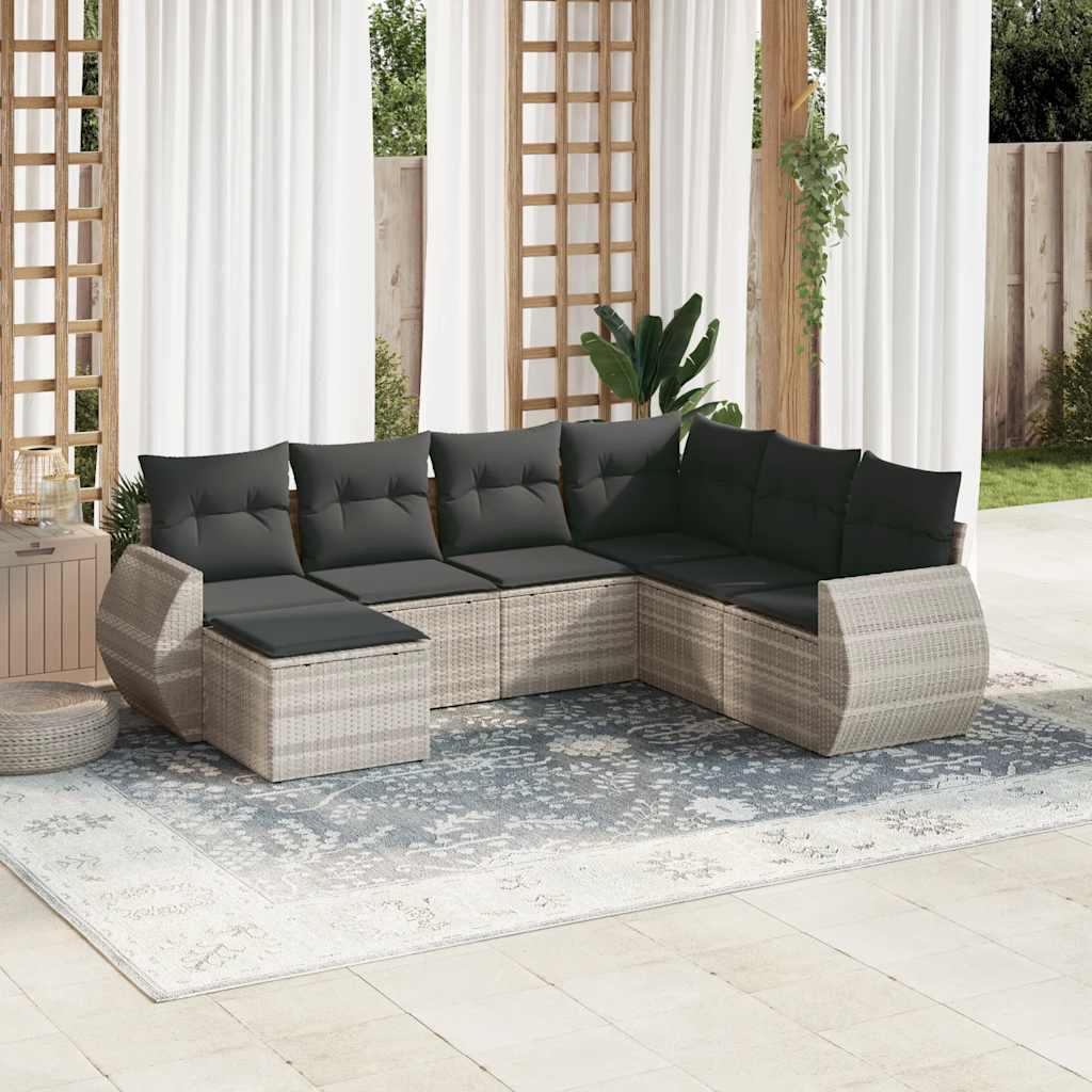 7-tlg. Garten-Sofagarnitur mit Kissen Schwarz Poly Rattan