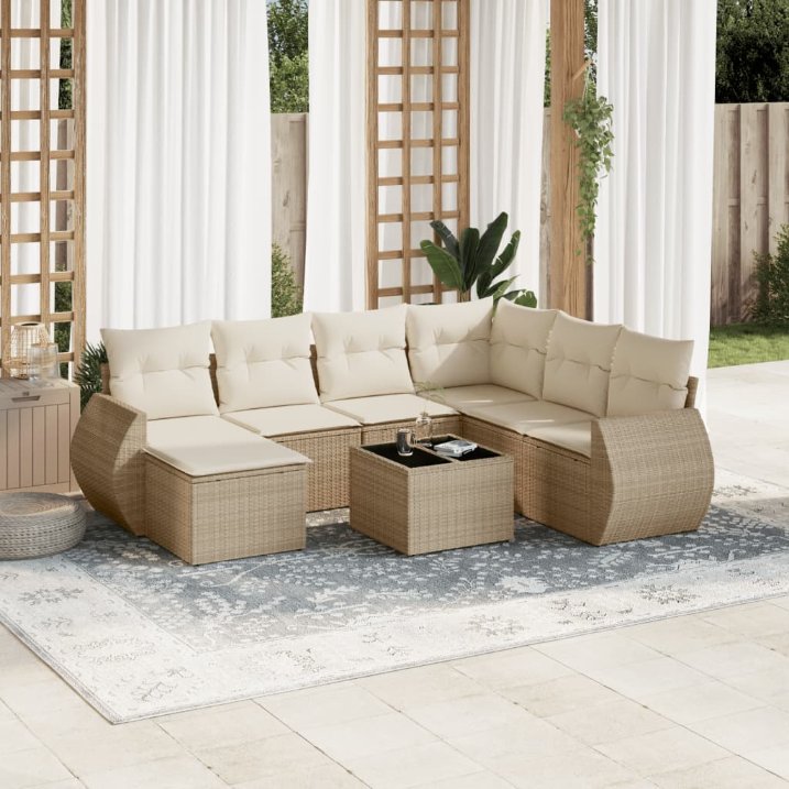 7-tlg. Garten-Sofagarnitur mit Kissen Schwarz Poly Rattan
