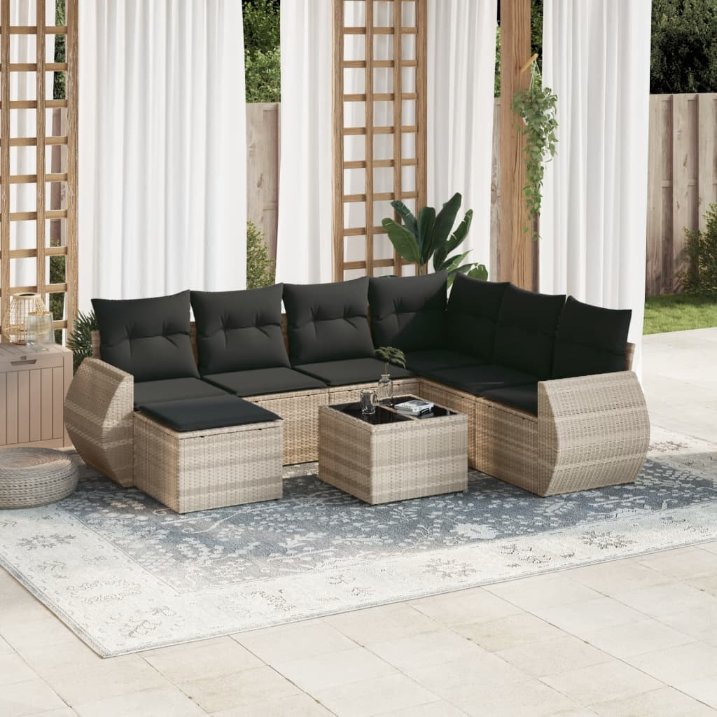 7-tlg. Garten-Sofagarnitur mit Kissen Schwarz Poly Rattan