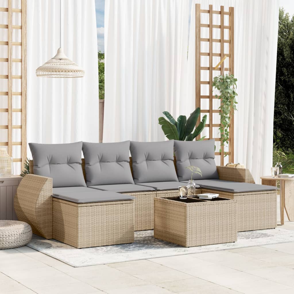 6-tlg. Garten-Sofagarnitur mit Kissen Schwarz Poly Rattan