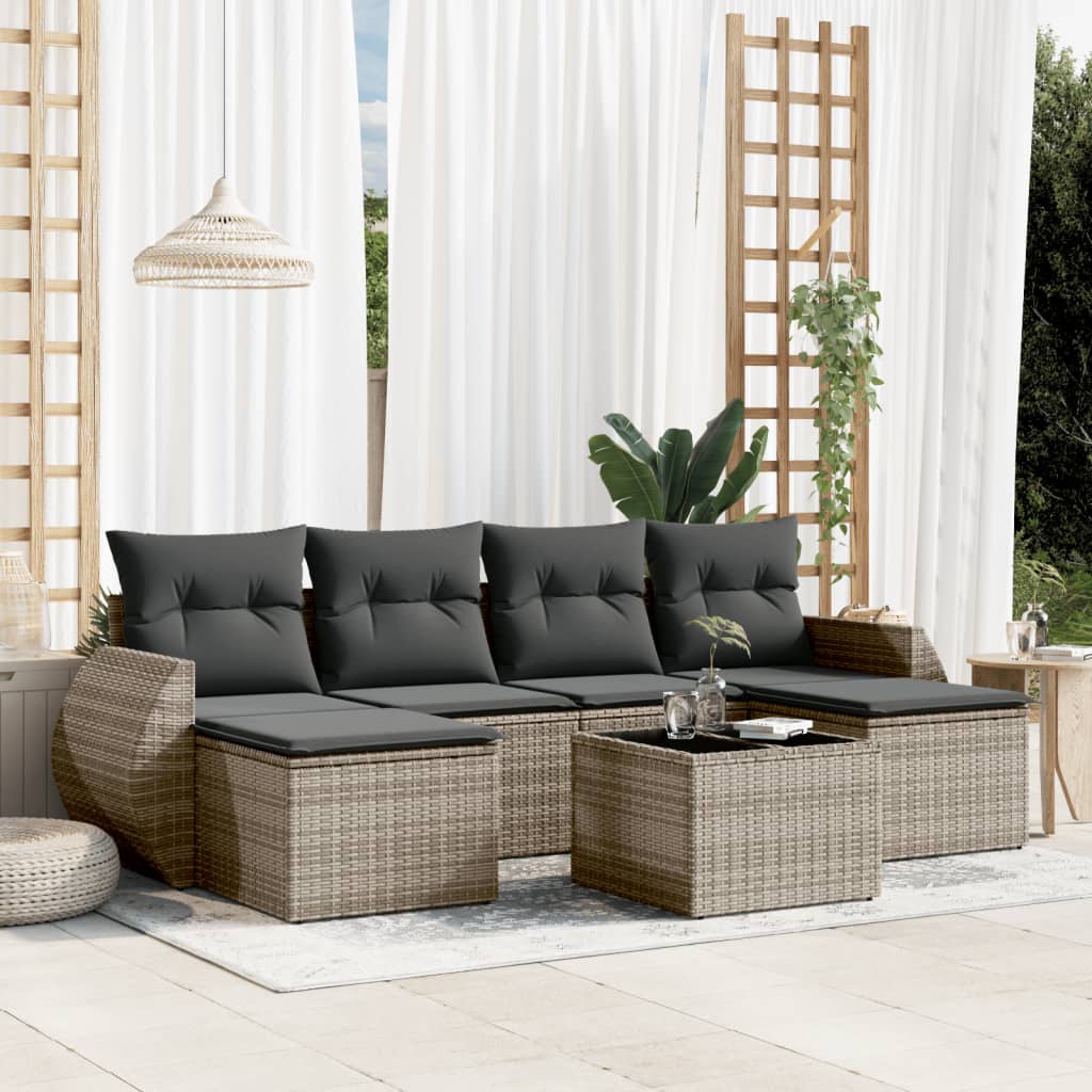 6-tlg. Garten-Sofagarnitur mit Kissen Schwarz Poly Rattan