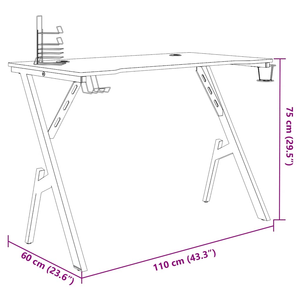 vidaXL Gaming-Schreibtisch mit Y-Gestell Schwarz und Rot 110x60x75 cm