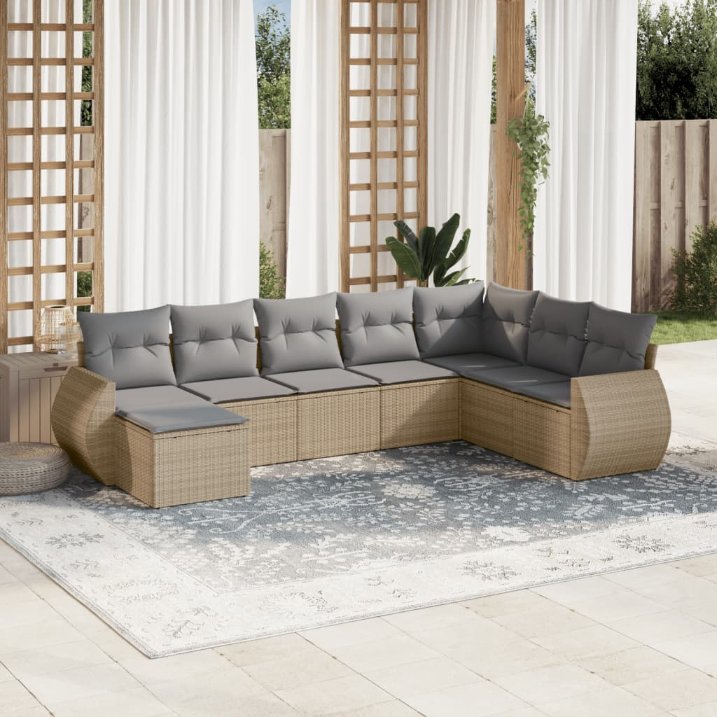 8-tlg. Garten-Sofagarnitur mit Kissen Schwarz Poly Rattan