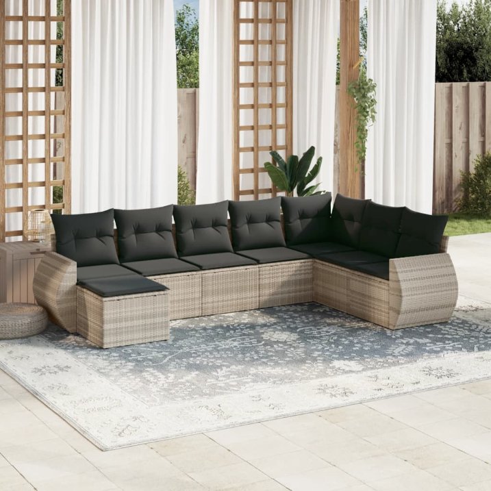 8-tlg. Garten-Sofagarnitur mit Kissen Schwarz Poly Rattan
