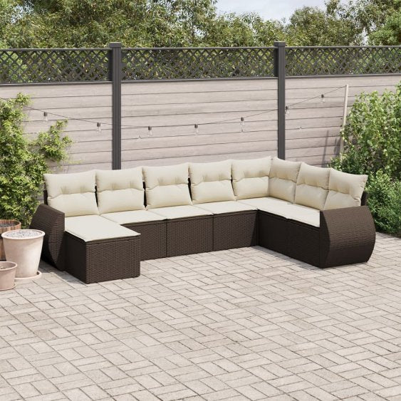 8-tlg. Garten-Sofagarnitur mit Kissen Schwarz Poly Rattan