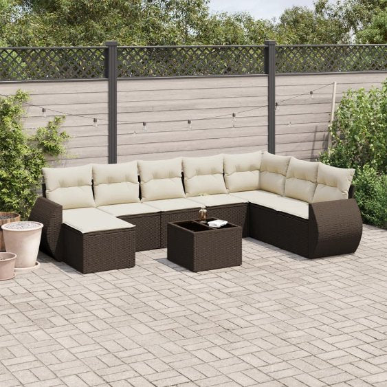 8-tlg. Garten-Sofagarnitur mit Kissen Schwarz Poly Rattan