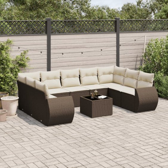 9-tlg. Garten-Sofagarnitur mit Kissen Schwarz Poly Rattan