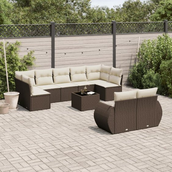 9-tlg. Garten-Sofagarnitur mit Kissen Schwarz Poly Rattan