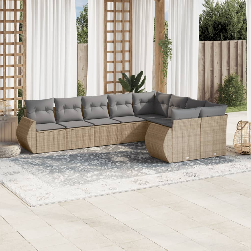 9-tlg. Garten-Sofagarnitur mit Kissen Schwarz Poly Rattan