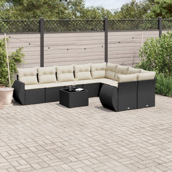 9-tlg. Garten-Sofagarnitur mit Kissen Schwarz Poly Rattan