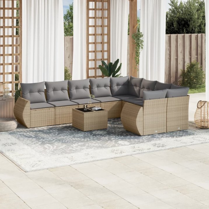 9-tlg. Garten-Sofagarnitur mit Kissen Schwarz Poly Rattan