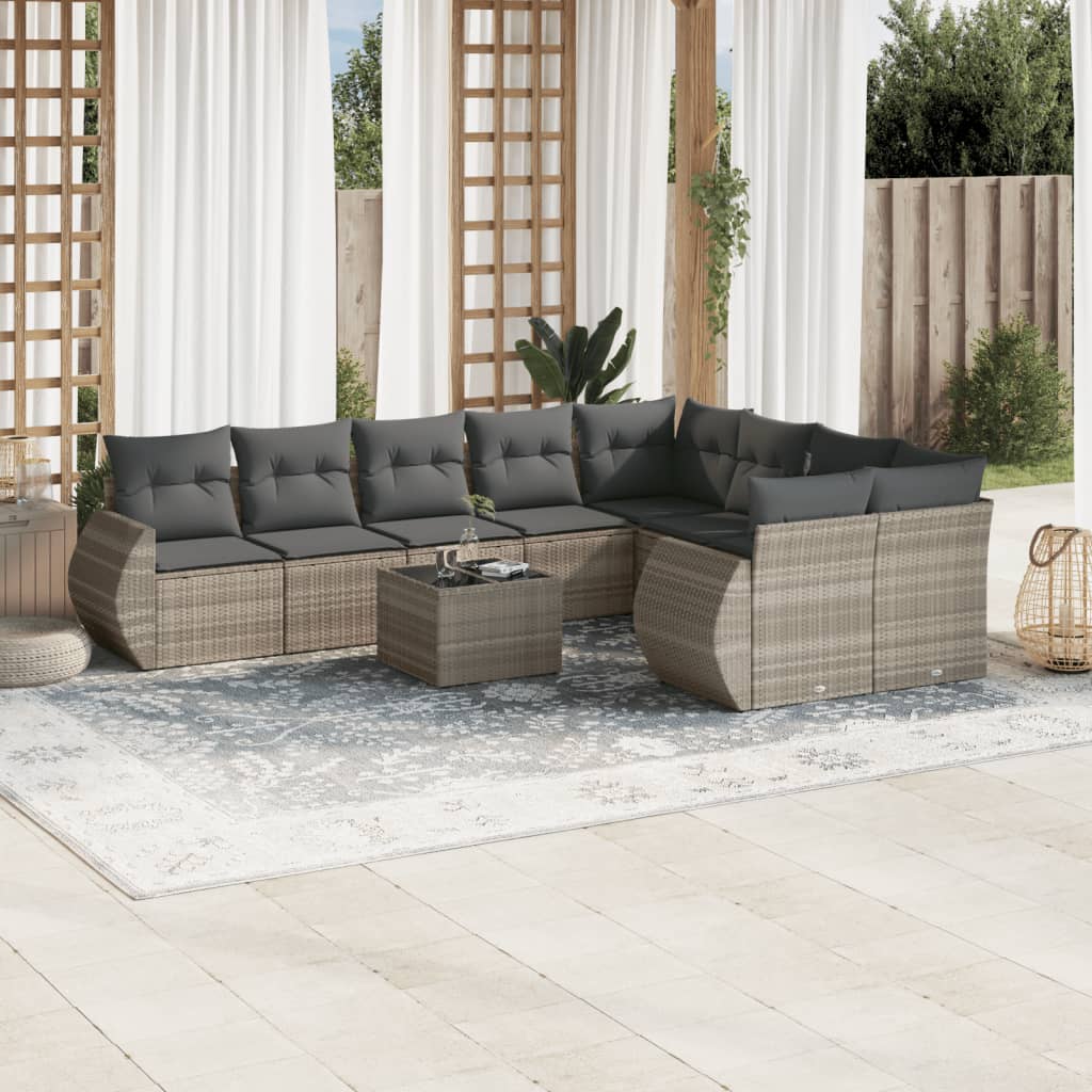 9-tlg. Garten-Sofagarnitur mit Kissen Schwarz Poly Rattan