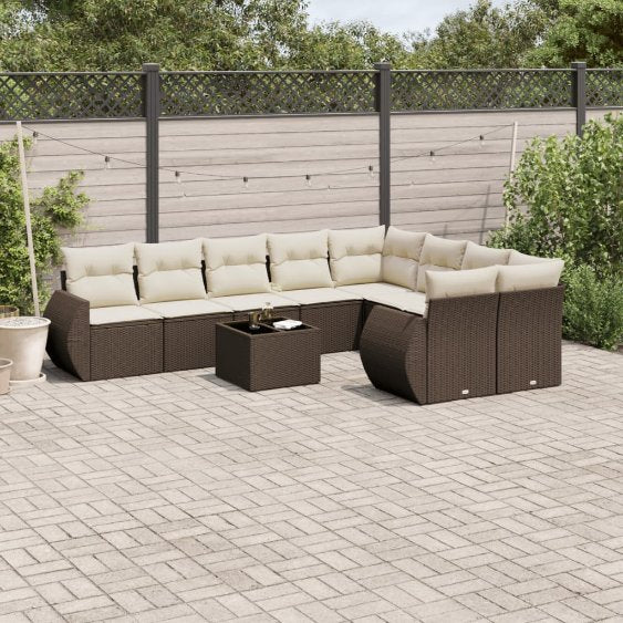 9-tlg. Garten-Sofagarnitur mit Kissen Schwarz Poly Rattan
