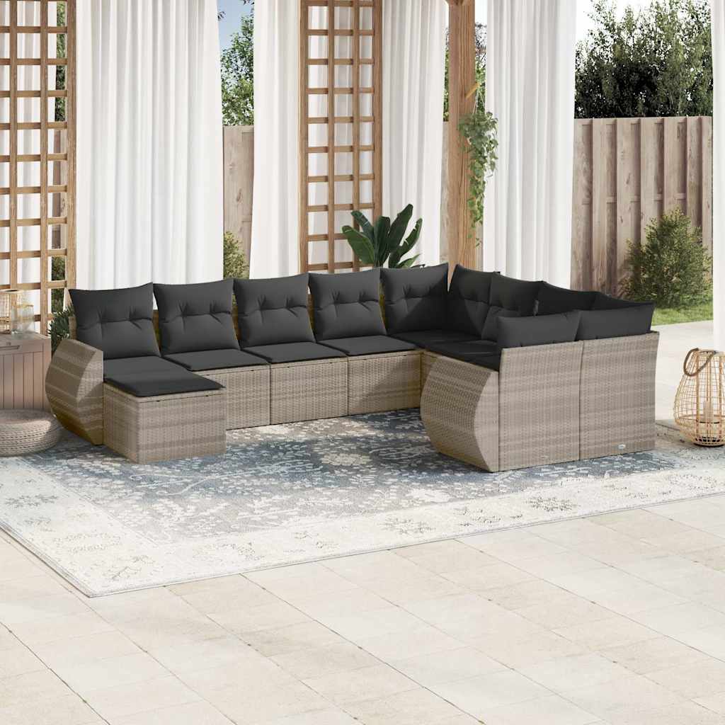 vidaXL 10-tlg. Garten-Sofagarnitur mit Kissen Schwarz Poly Rattan