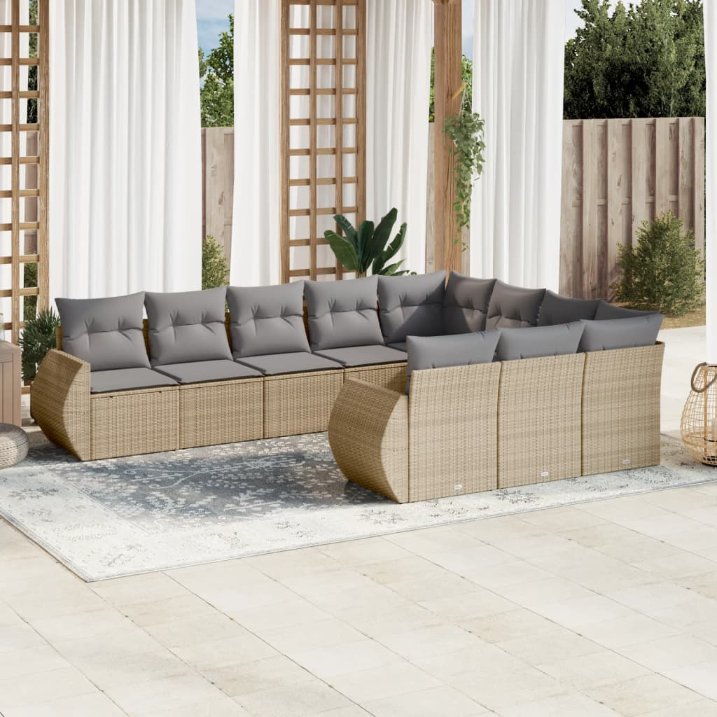 vidaXL 10-tlg. Garten-Sofagarnitur mit Kissen Schwarz Poly Rattan