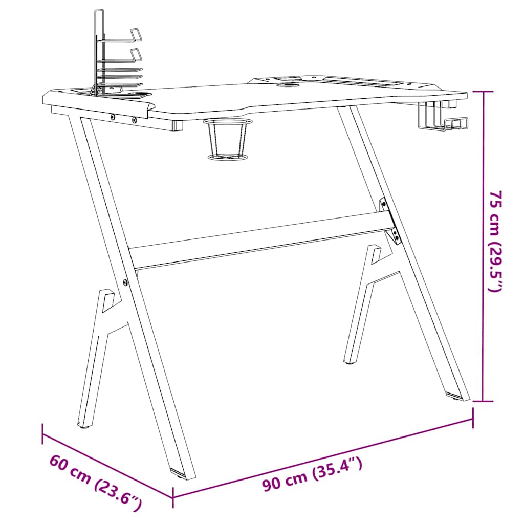 vidaXL Gaming-Schreibtisch mit LED und Y-Gestell Schwarz 90x60x75 cm
