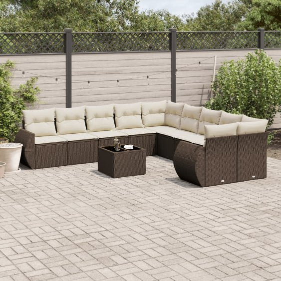 vidaXL 10-tlg. Garten-Sofagarnitur mit Kissen Schwarz Poly Rattan
