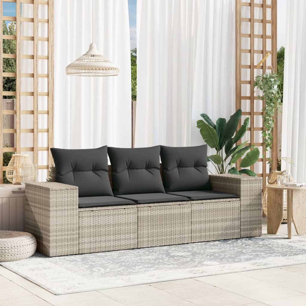 3-tlg. Garten-Sofagarnitur mit Kissen Schwarz Poly Rattan