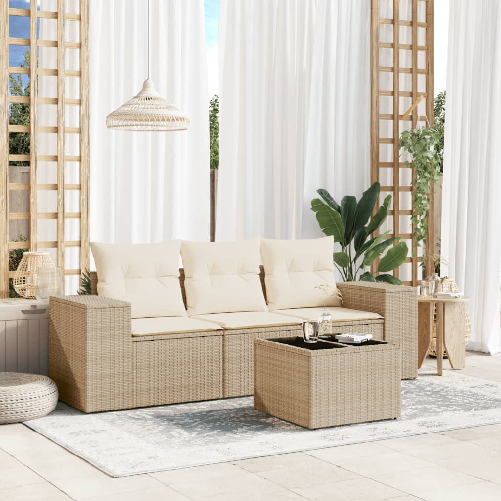 3-tlg. Garten-Sofagarnitur mit Kissen Schwarz Poly Rattan