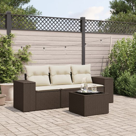 3-tlg. Garten-Sofagarnitur mit Kissen Schwarz Poly Rattan
