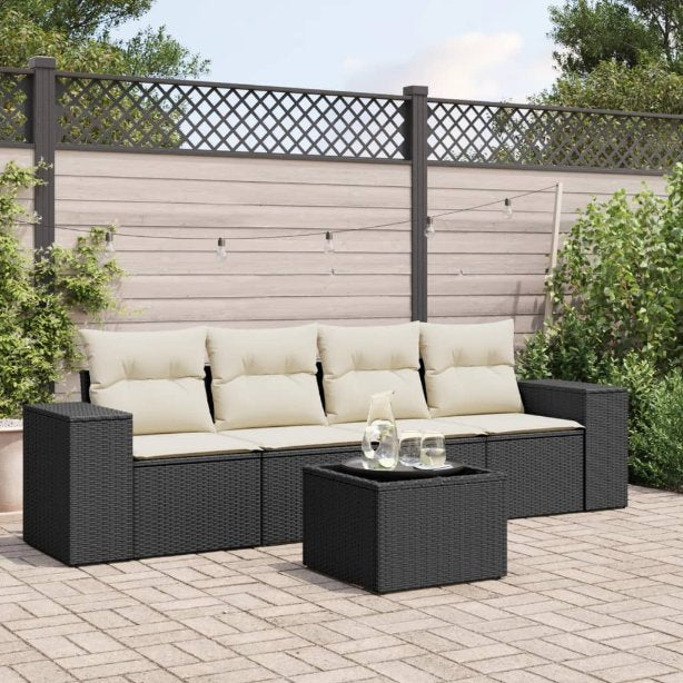 4-tlg. Garten-Sofagarnitur mit Kissen Schwarz Poly Rattan