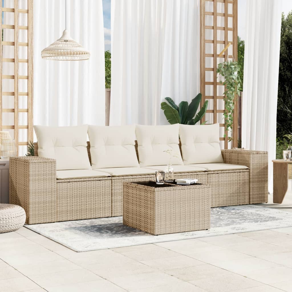 4-tlg. Garten-Sofagarnitur mit Kissen Schwarz Poly Rattan