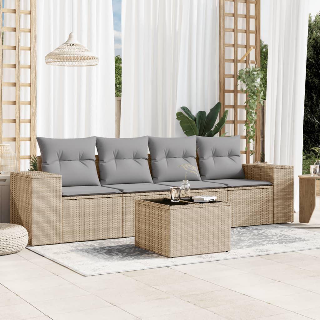 4-tlg. Garten-Sofagarnitur mit Kissen Schwarz Poly Rattan