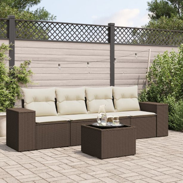 4-tlg. Garten-Sofagarnitur mit Kissen Schwarz Poly Rattan