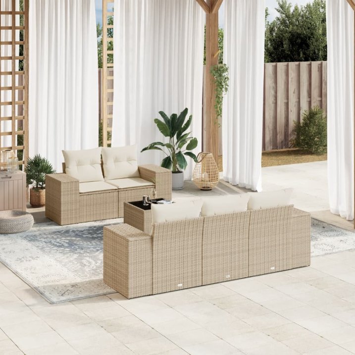 6-tlg. Garten-Sofagarnitur mit Kissen Schwarz Poly Rattan