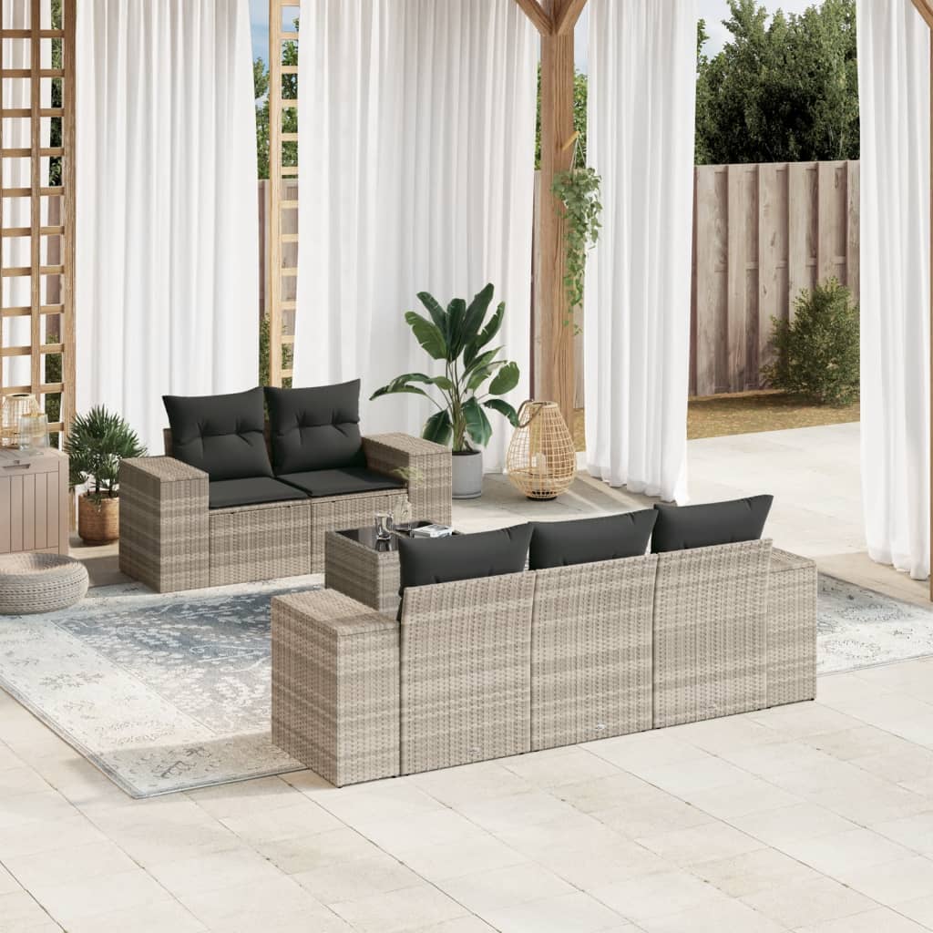 6-tlg. Garten-Sofagarnitur mit Kissen Schwarz Poly Rattan