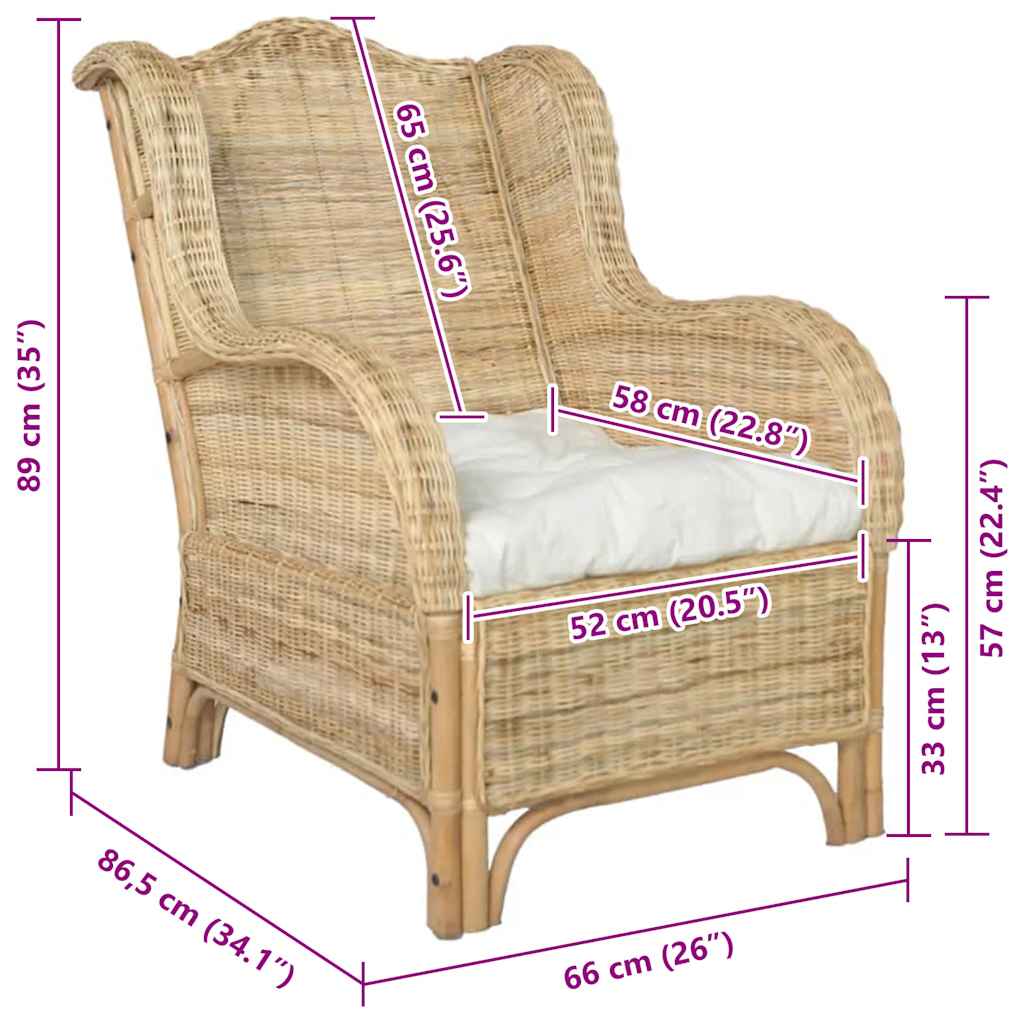 vidaXL Sessel mit Kissen Natur-Rattan und Leinen