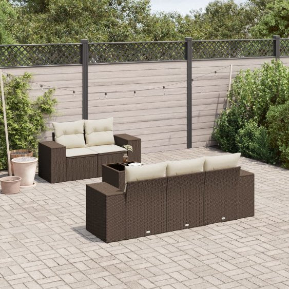 6-tlg. Garten-Sofagarnitur mit Kissen Schwarz Poly Rattan