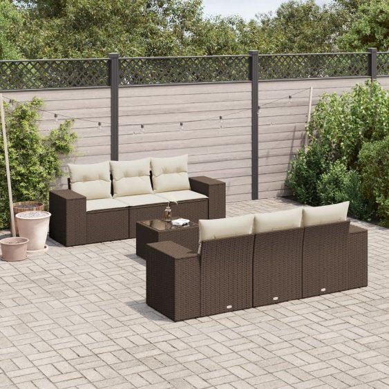 7-tlg. Garten-Sofagarnitur mit Kissen Schwarz Poly Rattan