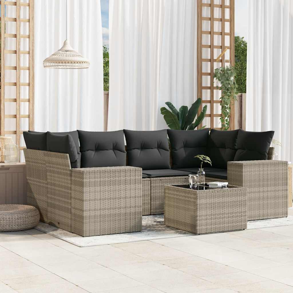 7-tlg. Garten-Sofagarnitur mit Kissen Schwarz Poly Rattan