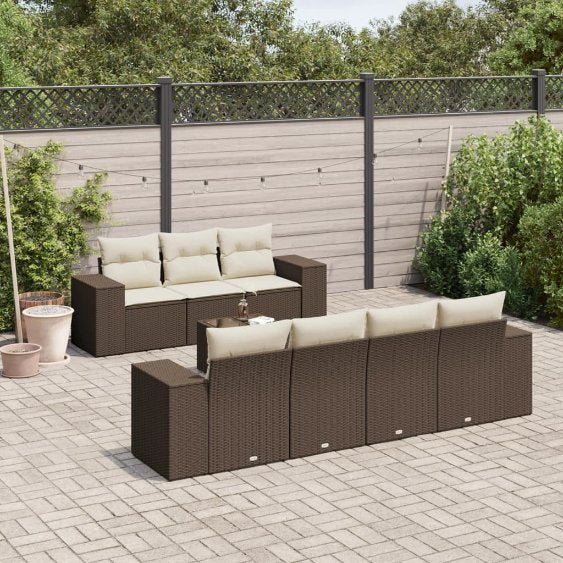 8-tlg. Garten-Sofagarnitur mit Kissen Schwarz Poly Rattan
