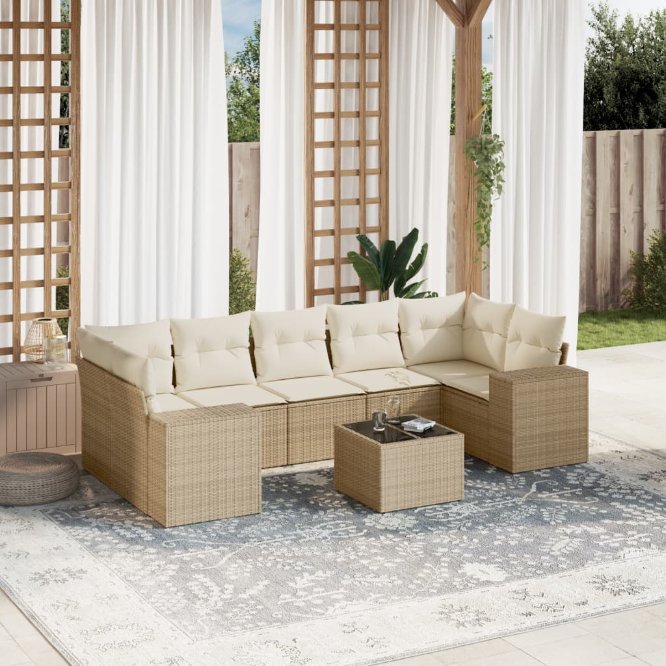 8-tlg. Garten-Sofagarnitur mit Kissen Schwarz Poly Rattan