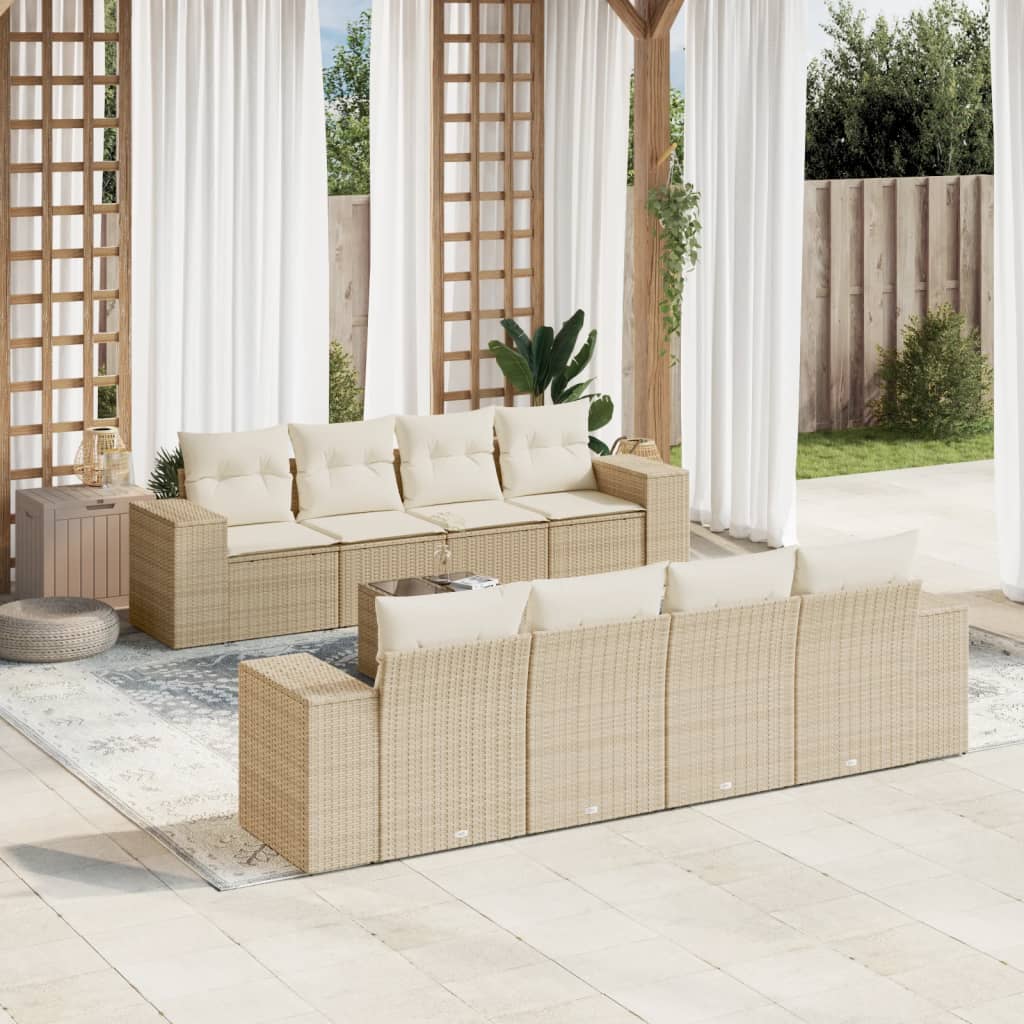 9-tlg. Garten-Sofagarnitur mit Kissen Schwarz Poly Rattan