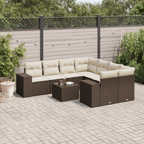 9-tlg. Garten-Sofagarnitur mit Kissen Schwarz Poly Rattan