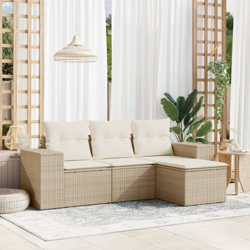 4-tlg. Garten-Sofagarnitur mit Kissen Schwarz Poly Rattan
