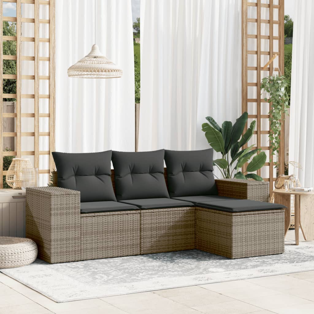 4-tlg. Garten-Sofagarnitur mit Kissen Schwarz Poly Rattan
